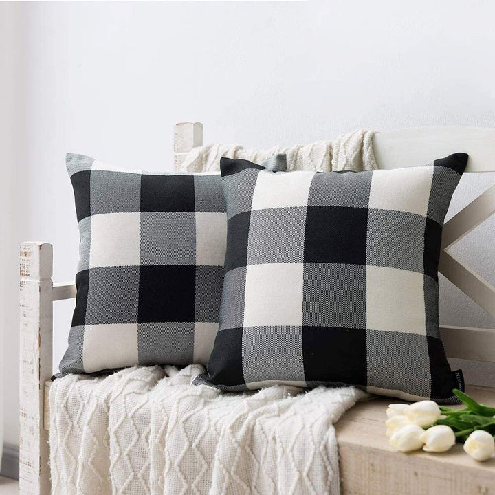 Buffalo Check Cotton Canvas Square Throw Pillow Covers Set