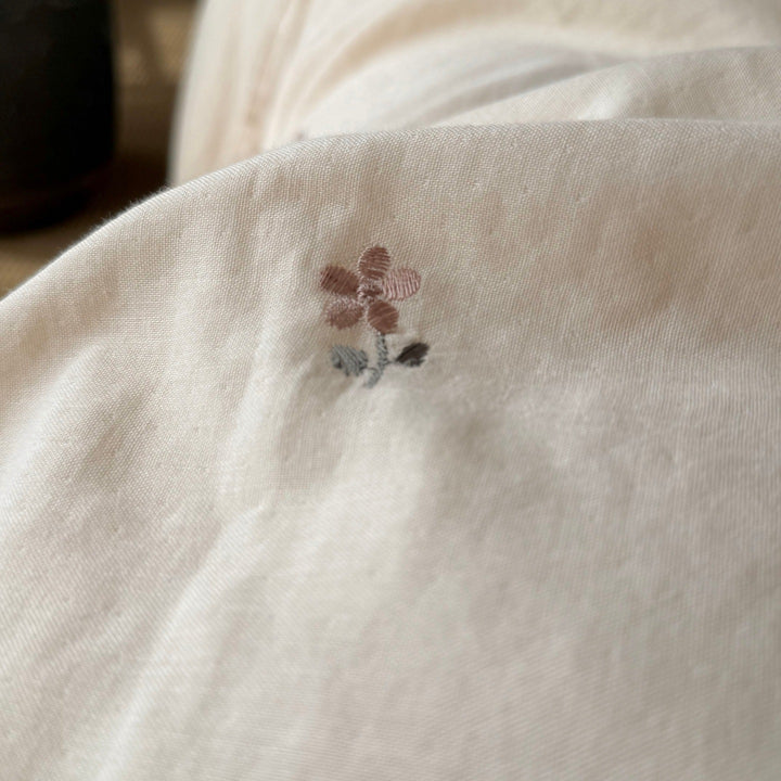 Embroidered Mini Floral Cotton Duvet Cover Set with Pillowcases