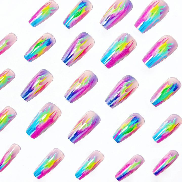 Creative Acrylic Nails with Shimmering Flame Design Stornfield