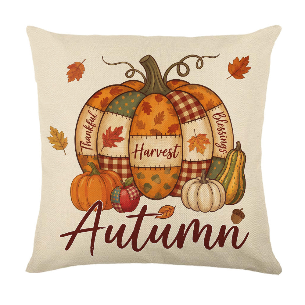 Decorative Autumn Basket Pumpkin Sunflower Square Pillow Cover with Hidden Zipper