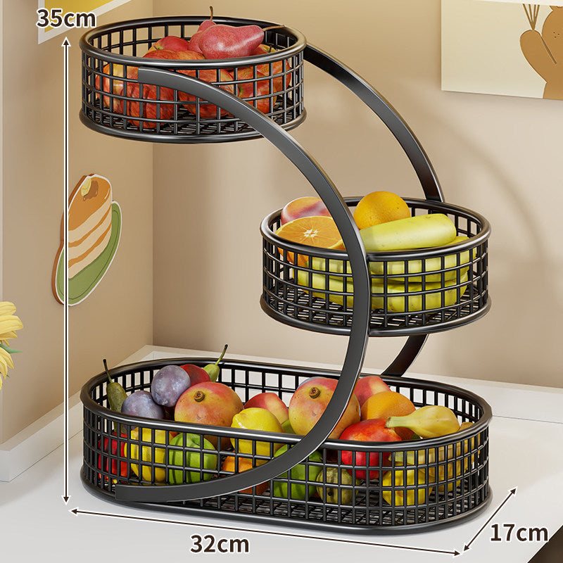 Three-Tier Curved Metal Mesh Countertop Fruit and Produce Storage Stand
