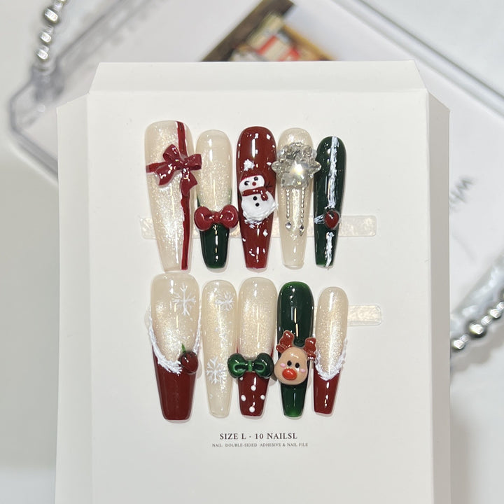 Festive Holiday-Themed Press-On Nail Set