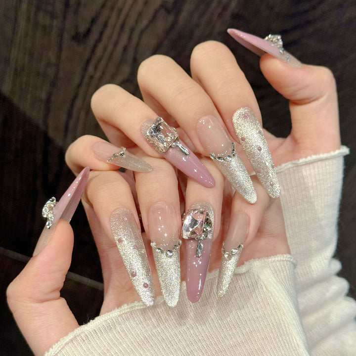 Glamorous Stiletto Press-On Nail Art Set with Crystal Accents