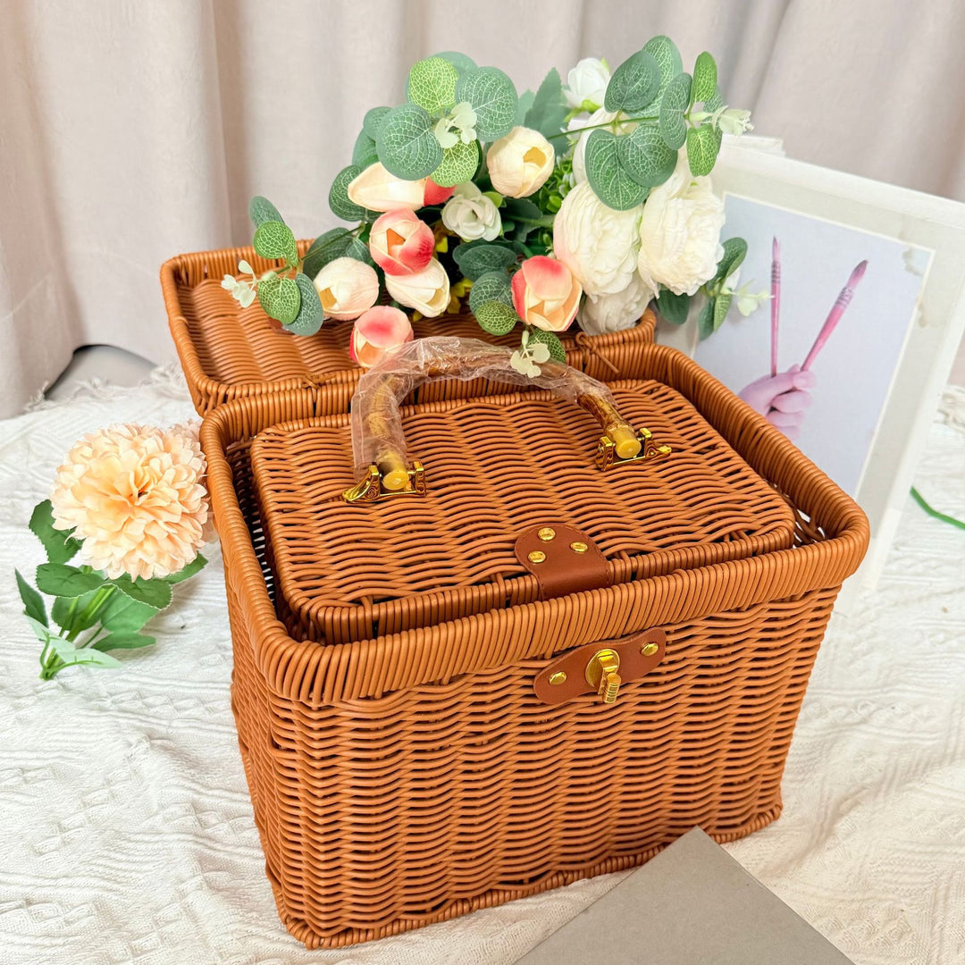 Women's Handwoven Rattan Storage Basket with Belly Pocket Stornfield
