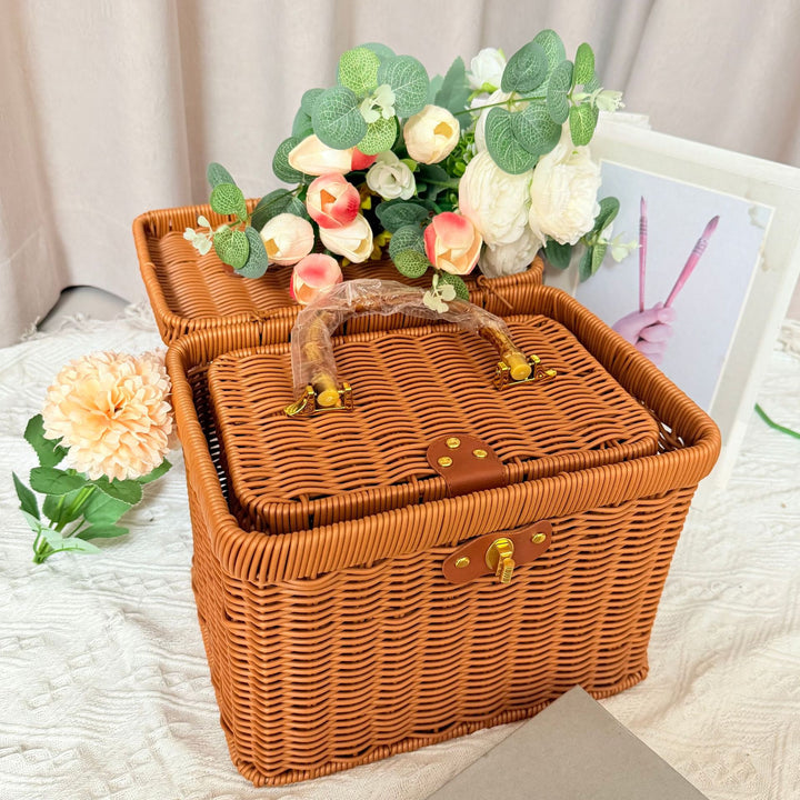 Women's Handwoven Rattan Storage Basket with Belly Pocket Stornfield
