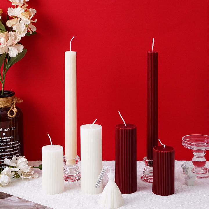 Ribbed Textured Column Pillar Candle Decorative Long-Burn Soy Wax