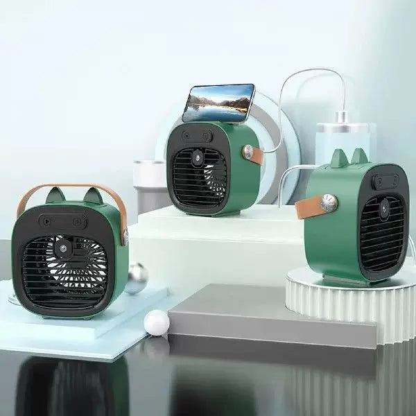 Unisex one size compact USB rechargeable personal mist cooler with adjustable grid air humidifier and leather carrying strap Stornfield