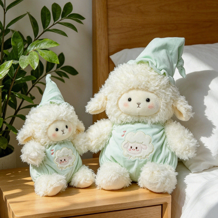 Plush Lamb Cuddly Stuffed Toy with Embroidered Romper and Sleep Hat Stornfield
