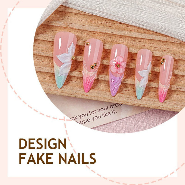 Artificial nail set with elegant flowers and delicate color gradients Stornfield