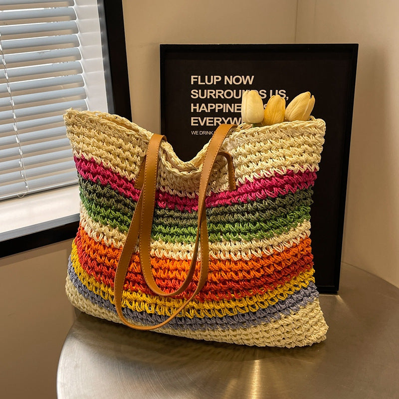 Handmade beach bag with colorful striped pattern Stornfield