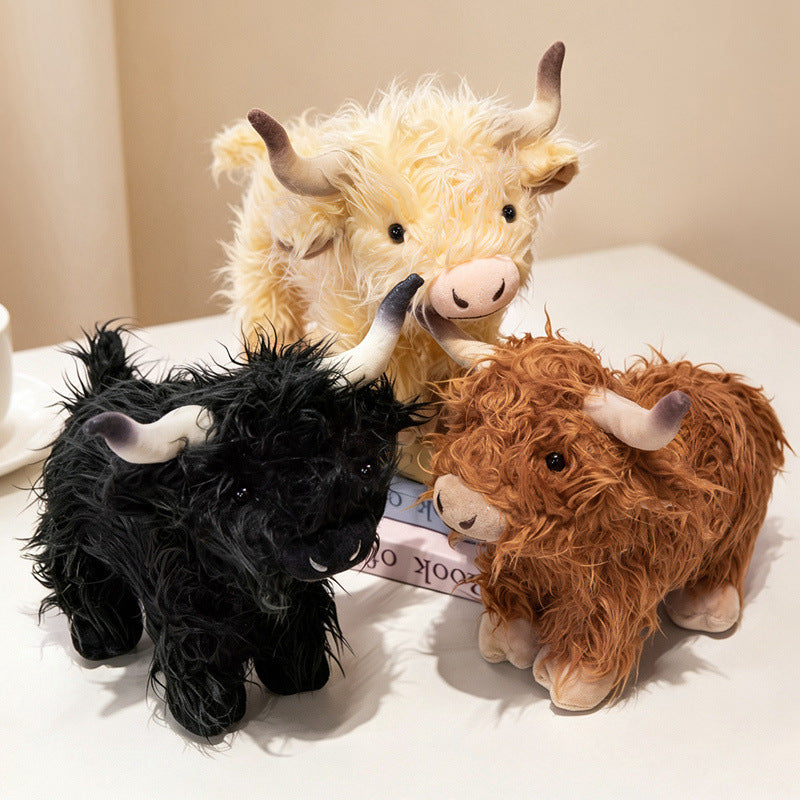Plush Highland Calf Collectible Soft Toy with Curly Faux-Fur and Poseable Horns Stornfield