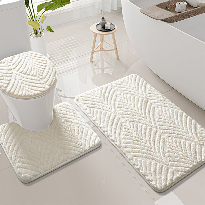 Plush Leaf-Pattern Toilet Mat Set