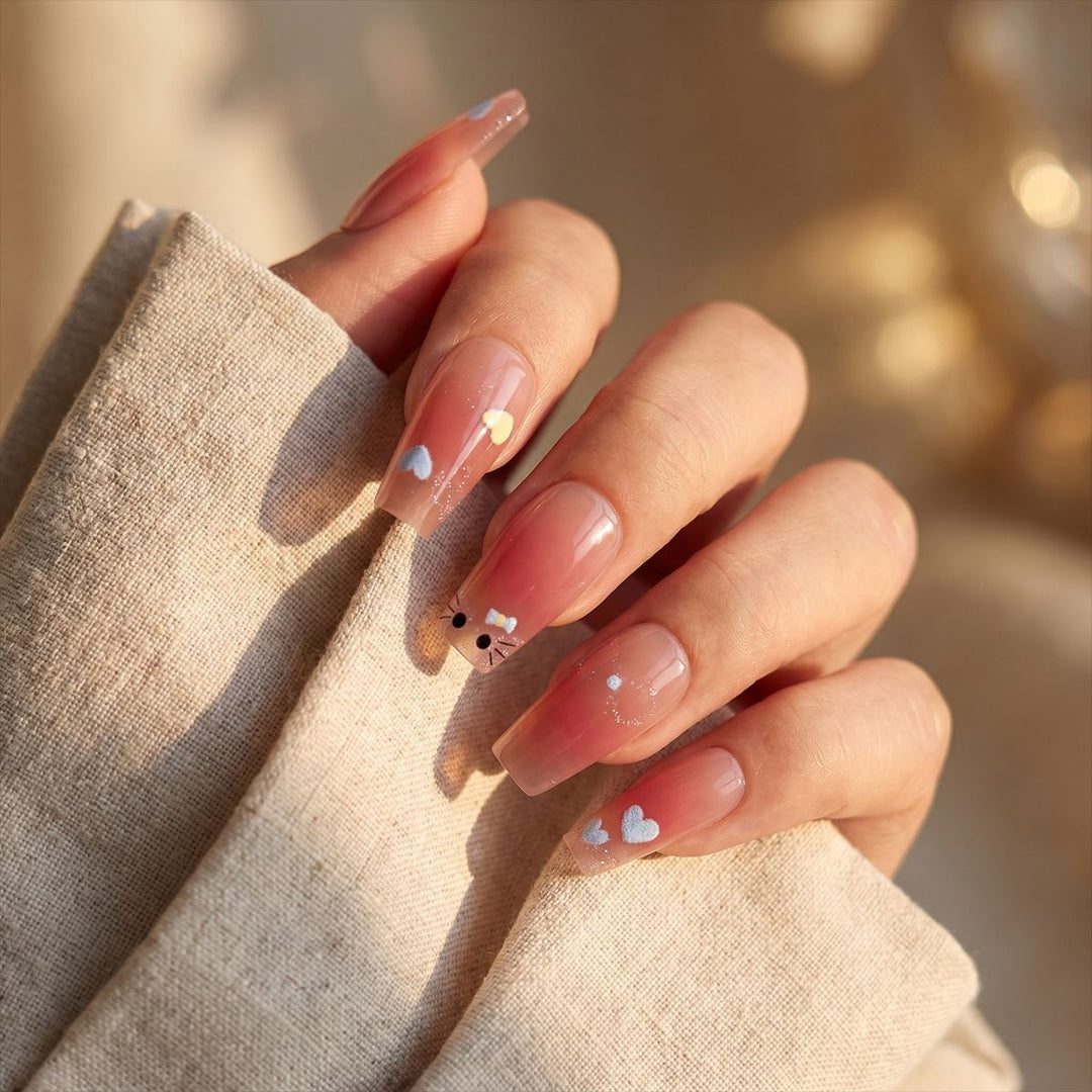 Artistic Press-On Nail Design with Cute Character Motifs Stornfield
