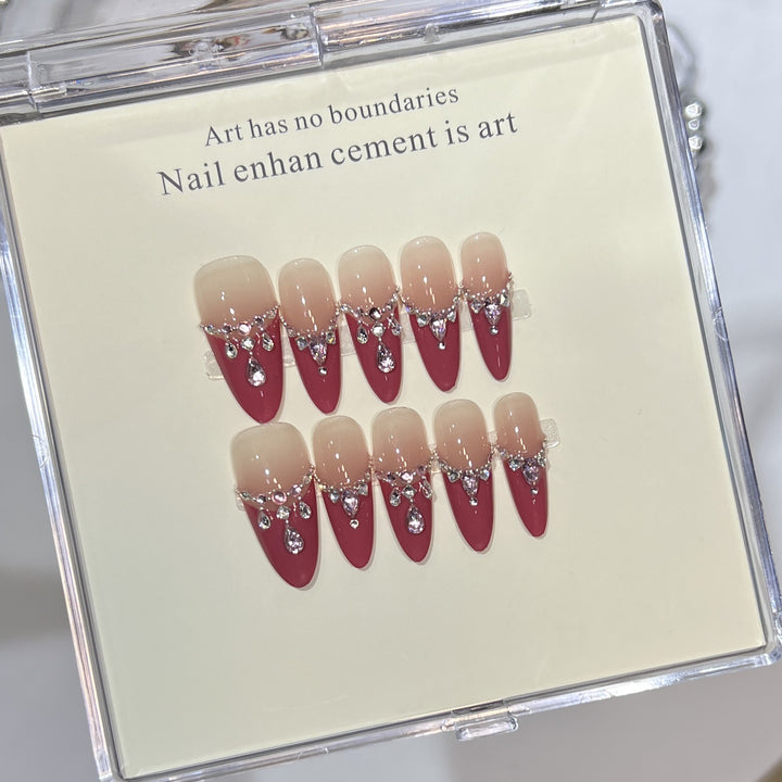 Luxurious Press-On Nail Art Set with Rhinestone Detailing Stornfield