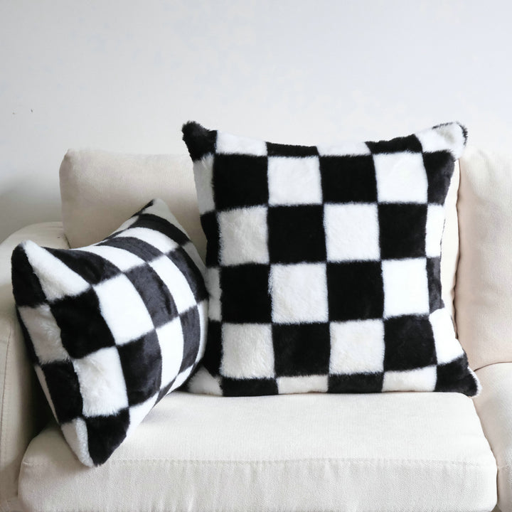 Checkered Faux Fur Accent Pillow for Home