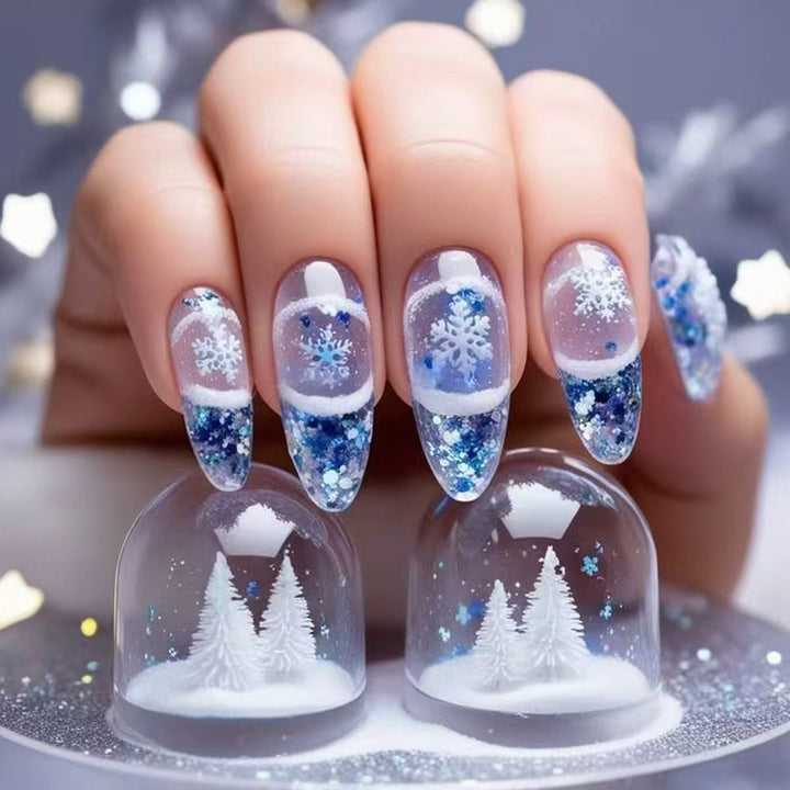 Glamorous artificial nails in winter snow crystal design Stornfield