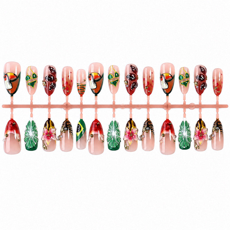 Artificial nail set with tropical motifs and elegant details Stornfield