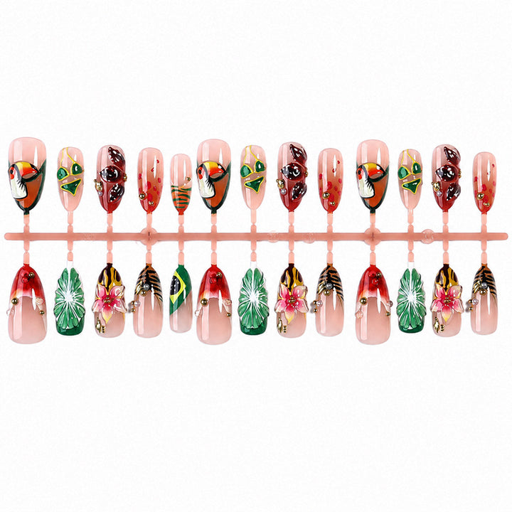 Artificial nail set with tropical motifs and elegant details Stornfield