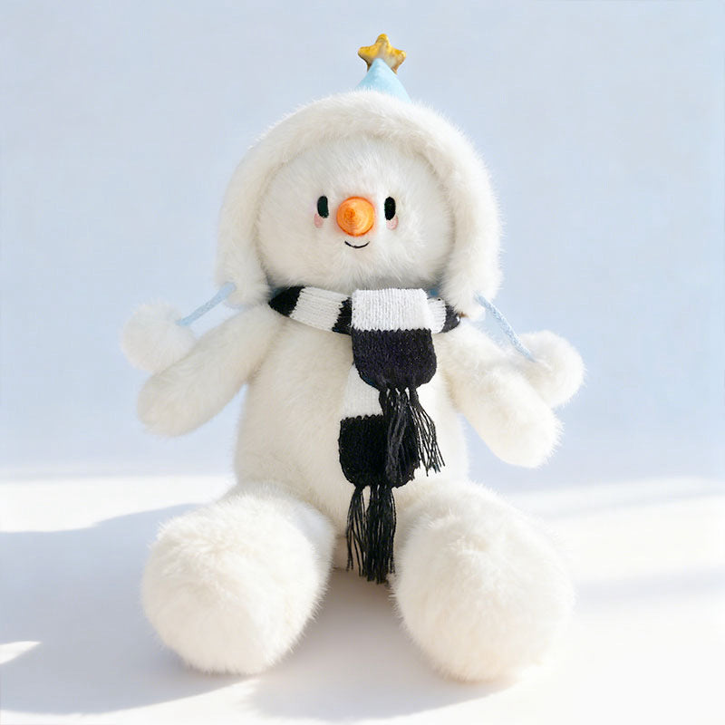 Plush Snowman Sitting Cuddle Toy with Knitted Stripe Scarf & Faux-Fur Aviator Hat Stornfield