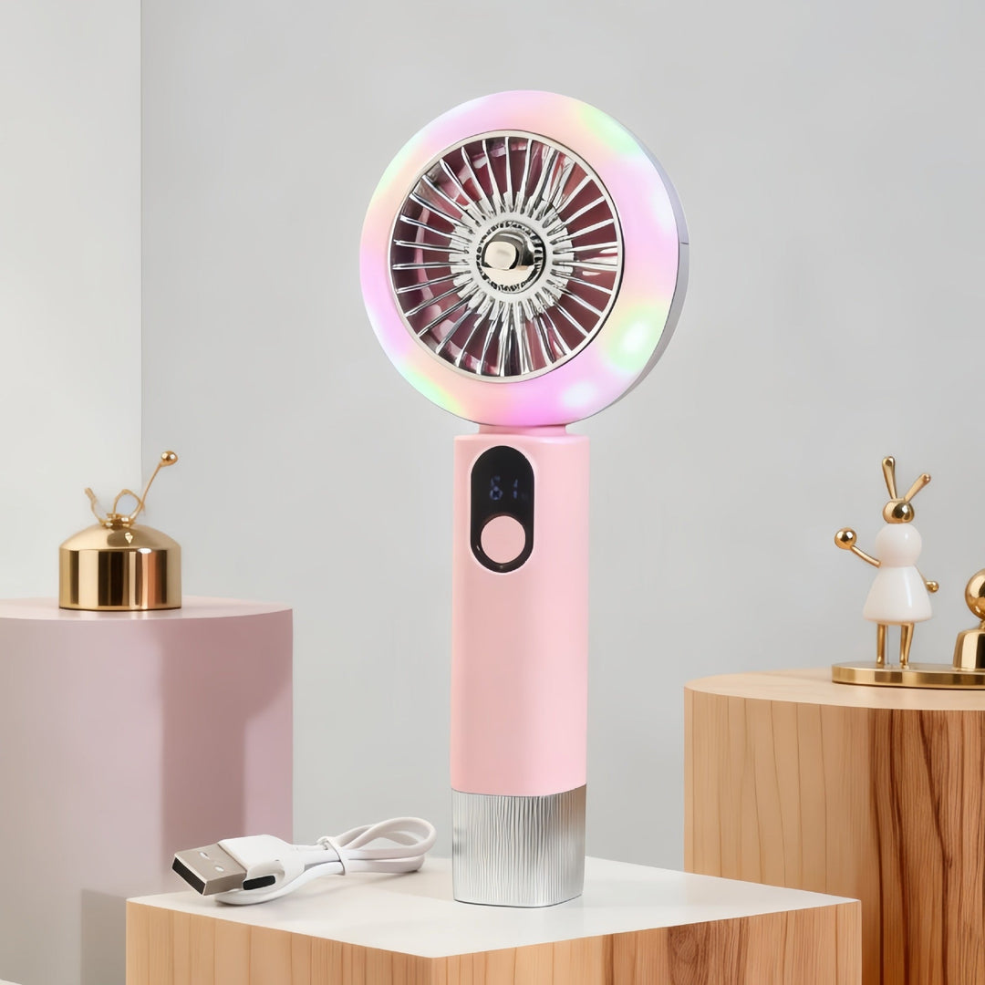 Ladies portable mini hand fan with LED light and digital control Stornfield