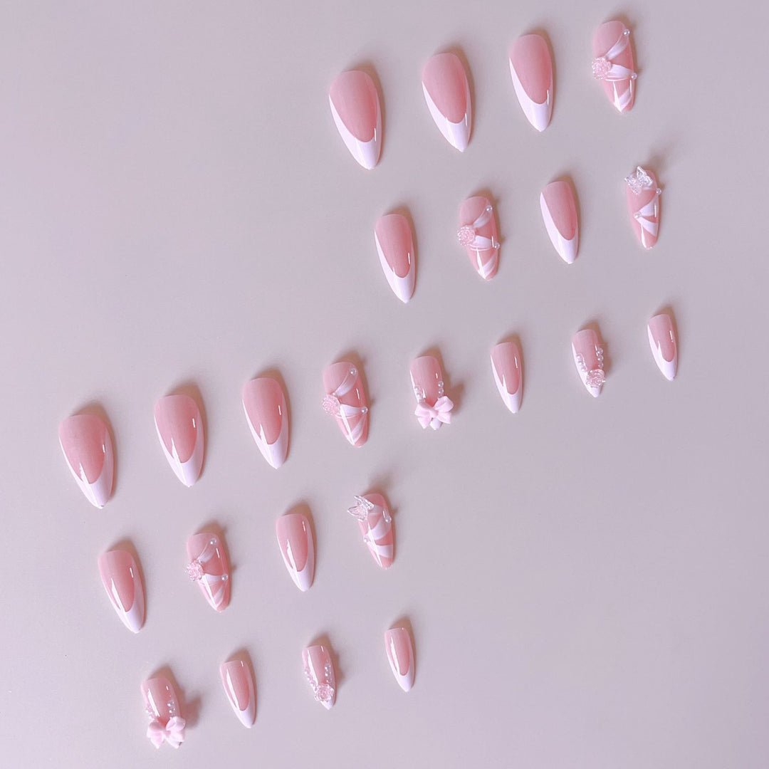 Artificial nail set with romantic 3D flower and bow decorations Stornfield