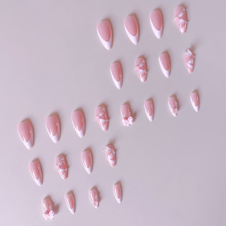 Artificial nail set with romantic 3D flower and bow decorations Stornfield