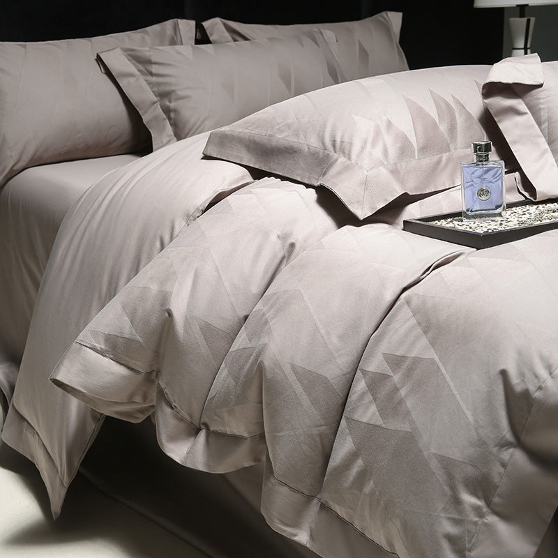 Luxury Jacquard Diamond-Textured Cotton Sateen Duvet Cover Set with Envelope Pillow Shams