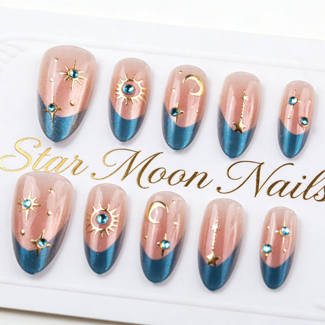 Artificial nail set with elegant rose and gold embellishments Stornfield