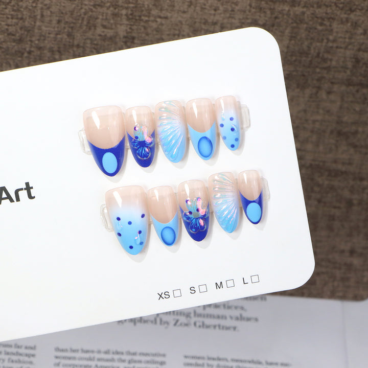 Decorative Press-On Nail Art Set with Oceanic Patterns Stornfield
