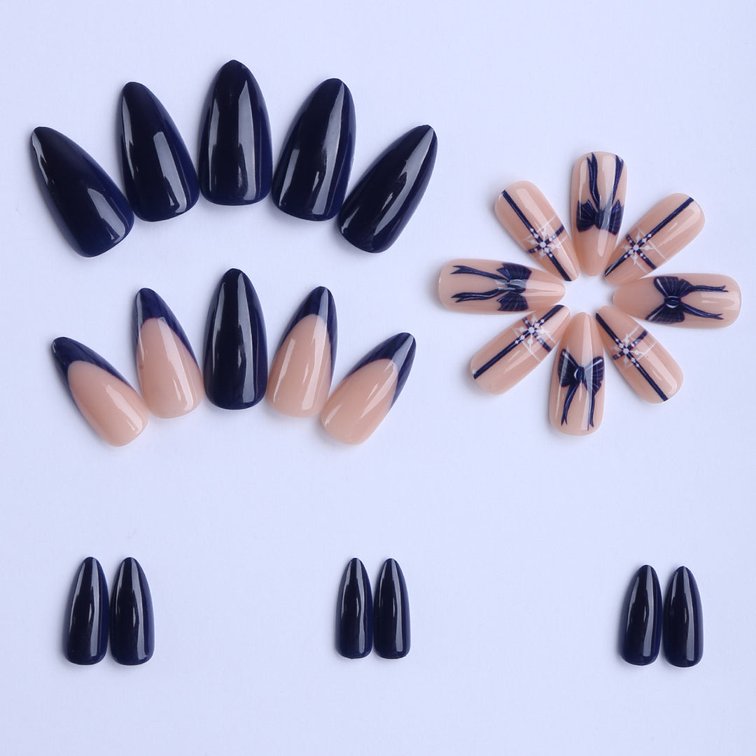 Artificial nails with elegant bow and geometric design Stornfield