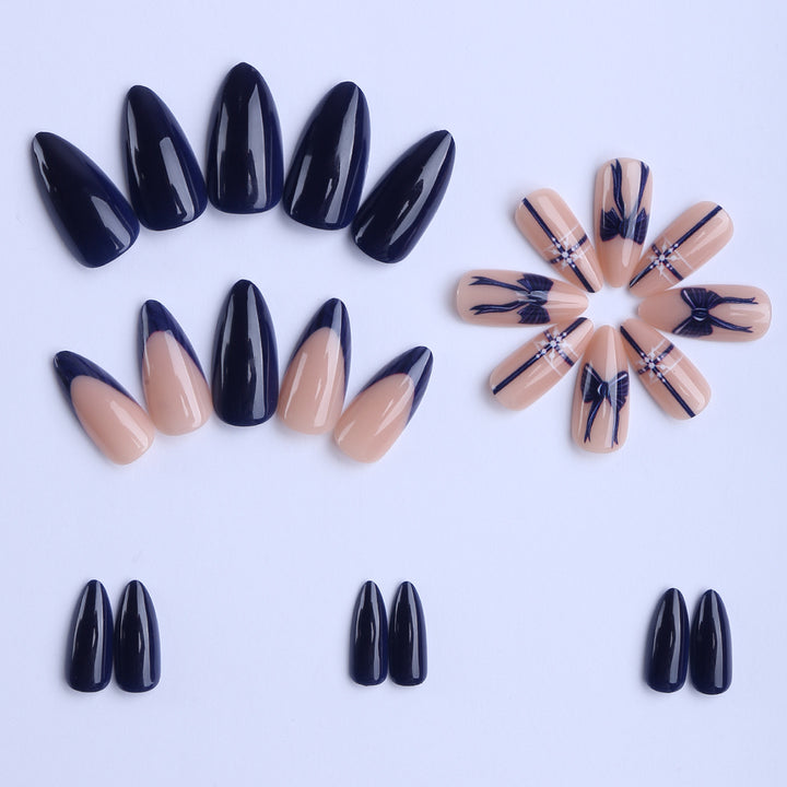 Artificial nails with elegant bow and geometric design Stornfield