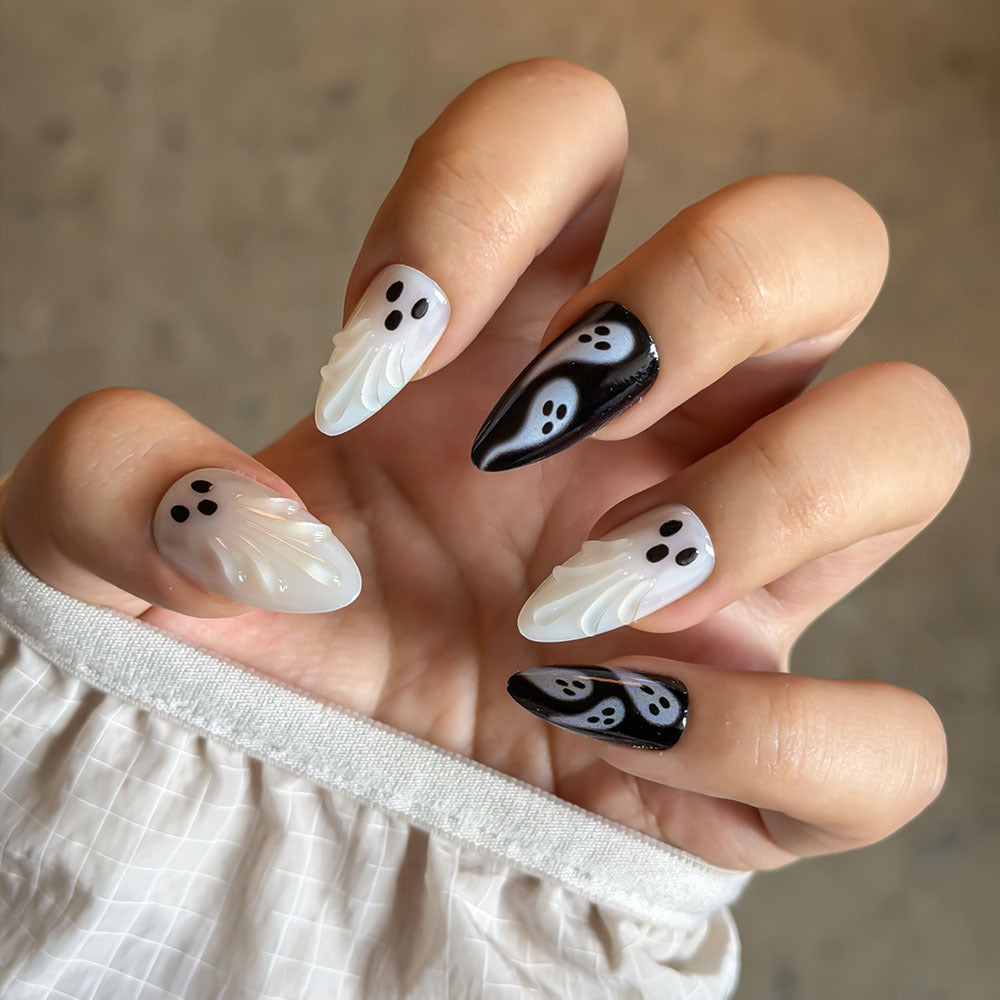 Ghost-Themed Press-On Nail Art Set Stornfield
