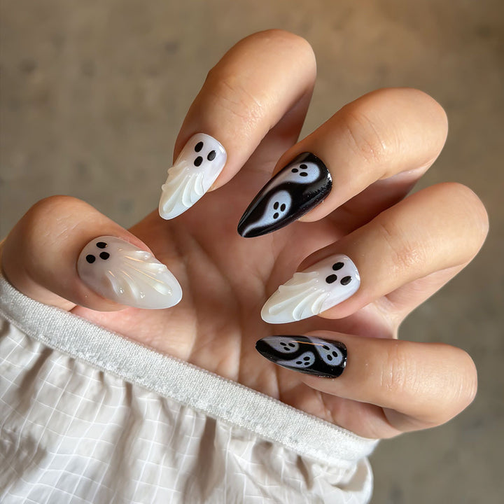 Ghost-Themed Press-On Nail Art Set Stornfield