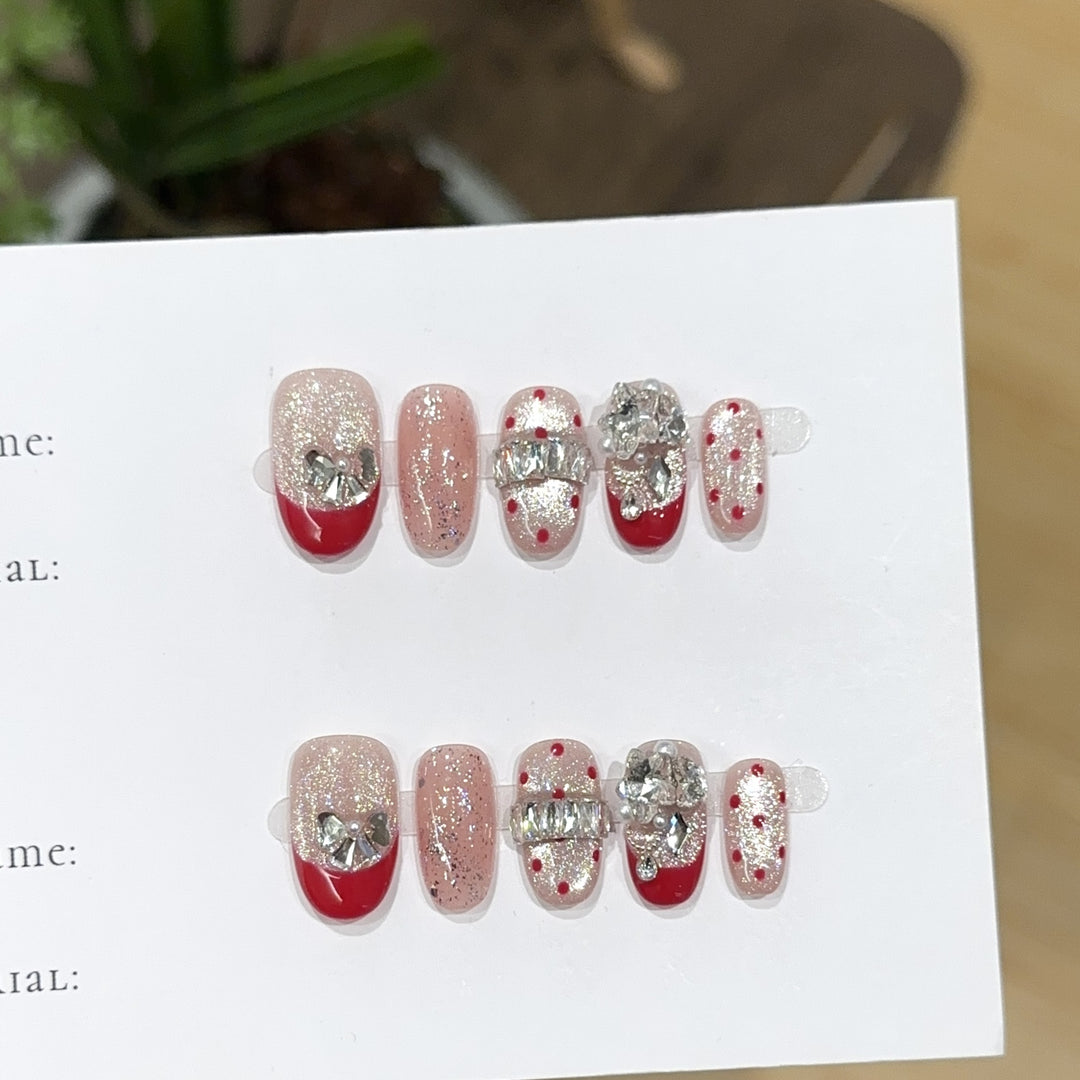 Stylish Rhinestone-Embellished Press-On Nail Set