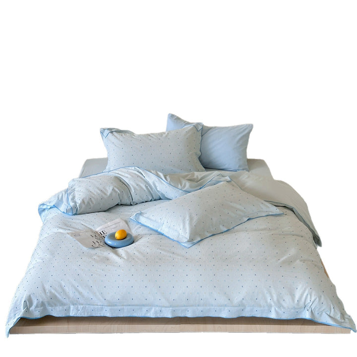 Cotton Sateen Duvet Cover Set with Micro Dot Print and Piped Shams