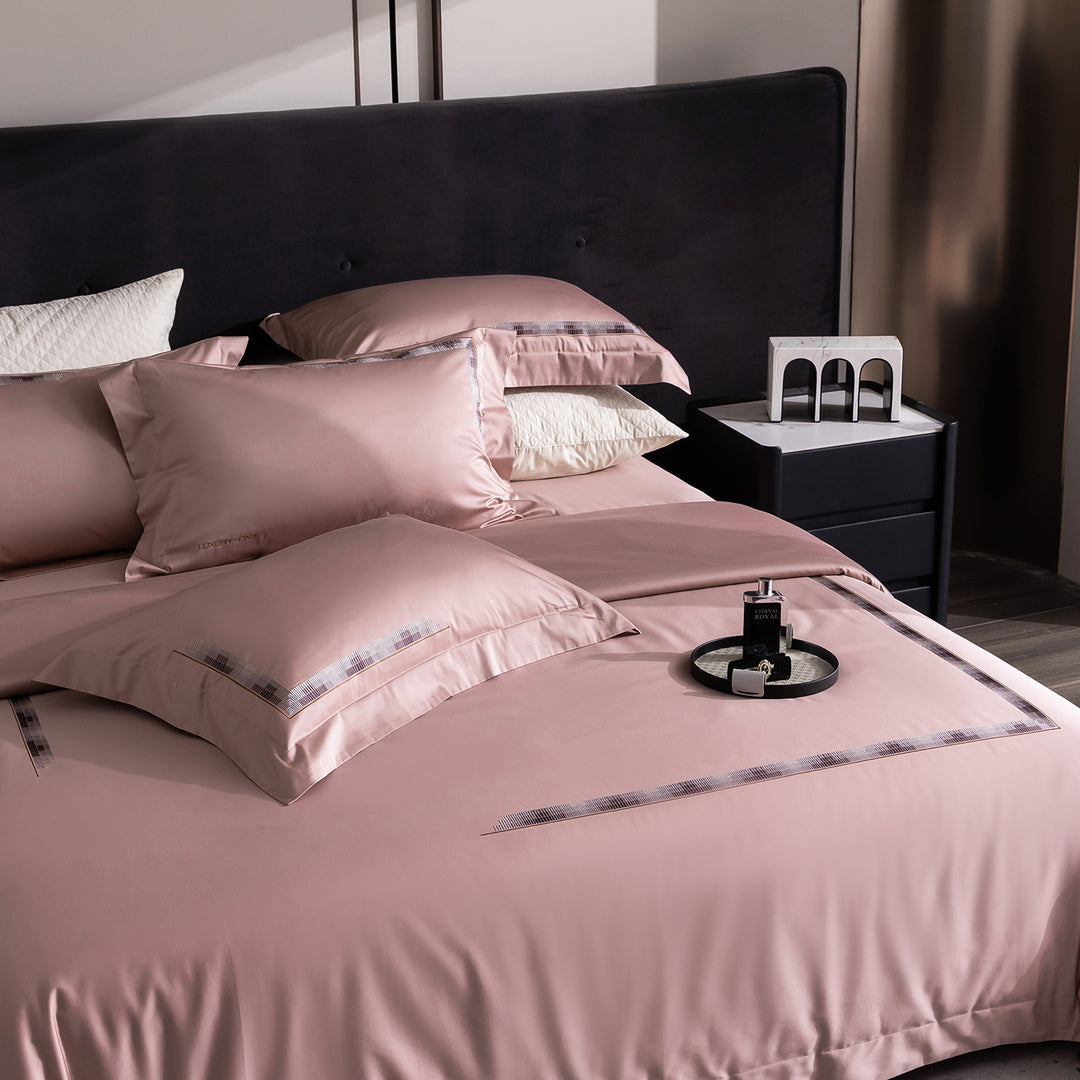 Luxury Egyptian Cotton Sateen Bedding Set with Embroidered Border