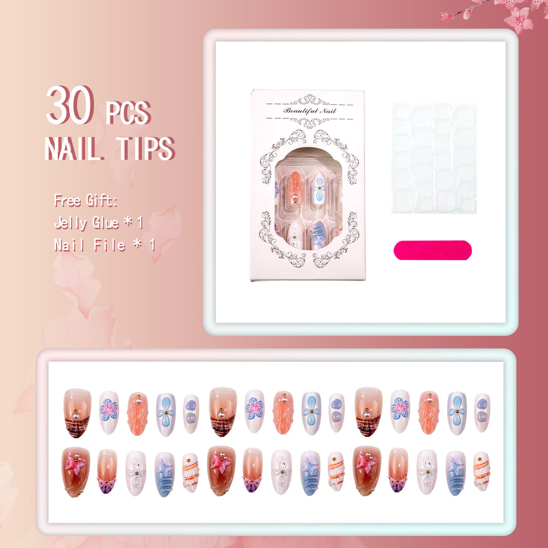 Elegant 3D Floral Press-On Nail Set