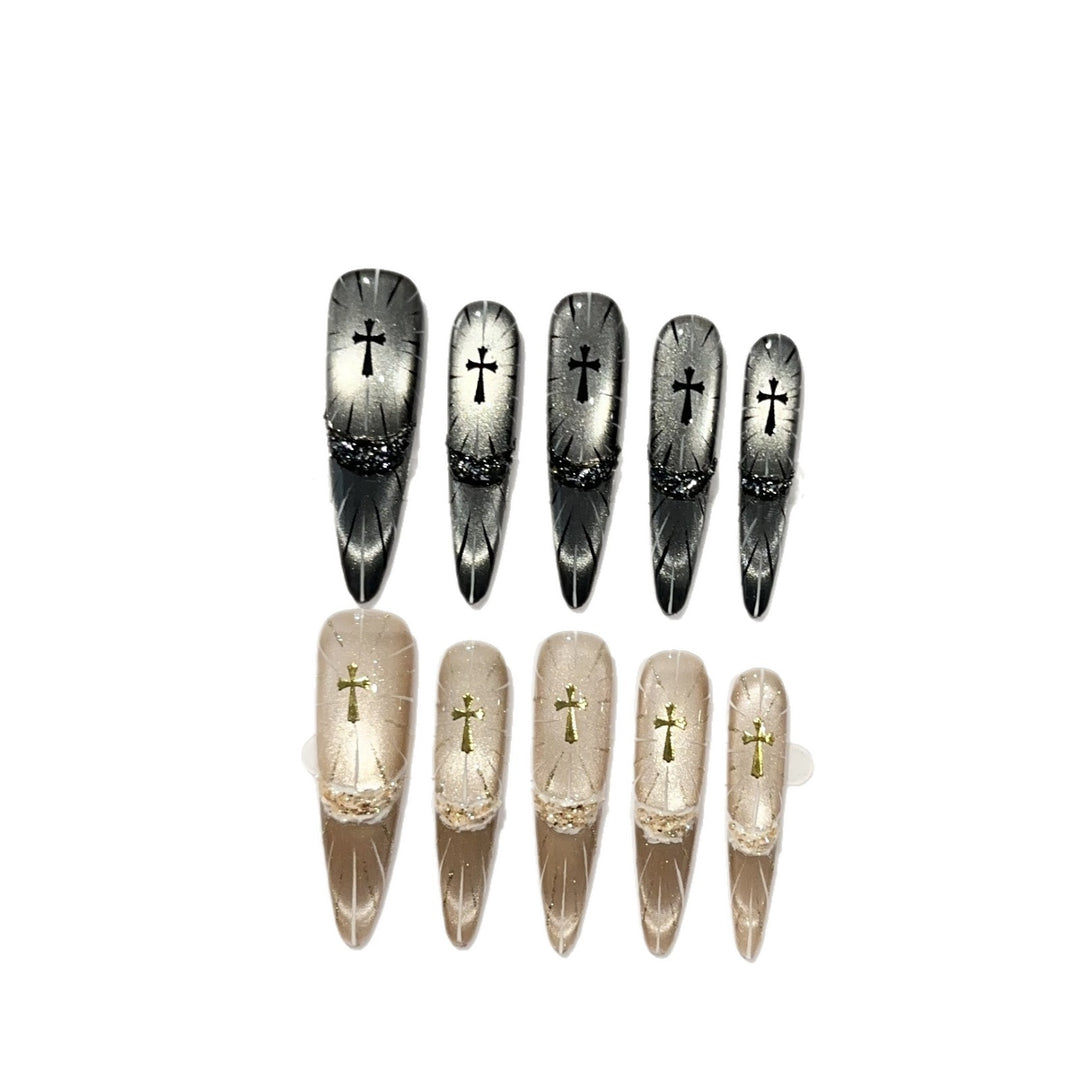 Elegant Gothic Cross-Themed Press-On Nail Set