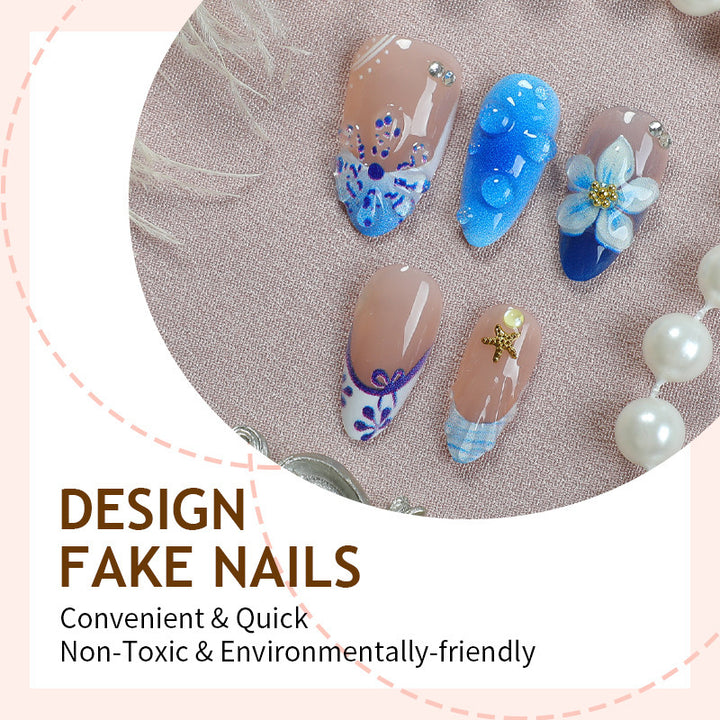 Artificial nail set with maritime motifs and floral design Stornfield