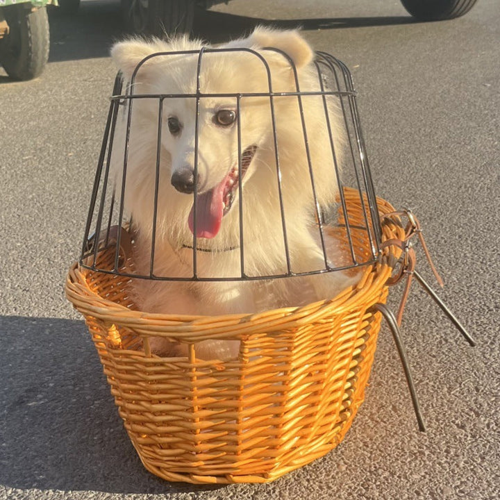 wicker bicycle pet carrier with removable washable liner and reinforced lockable metal dome Stornfield