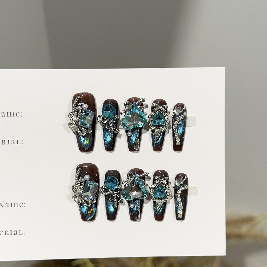 Artistic Crystal-Embellished Press-On Nail Set
