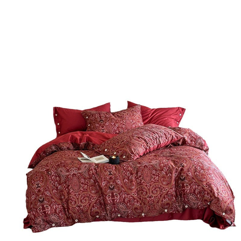 Bedding set made of fine cotton satin with an opulent floral print and button closure