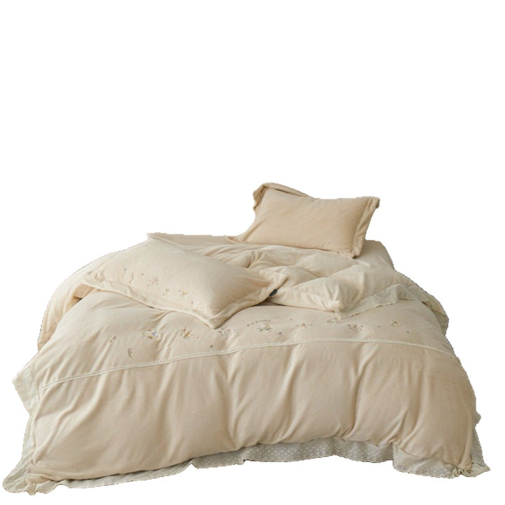 Embroidered Cotton Duvet Cover Set with Eyelet Lace Trim and Pillow Shams
