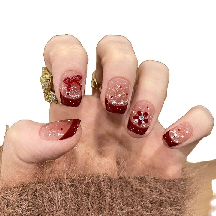 Artistic French Tip Decorative Press-On Nails Stornfield