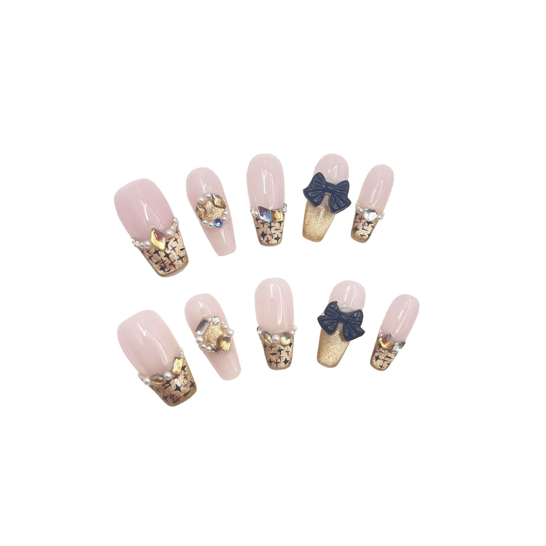 Decorative Press-On Nail Art Set with Gem Accents