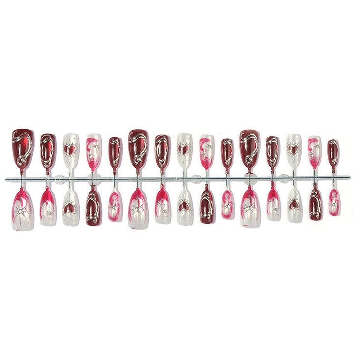 Artistic Press-On Nail Art Set with Elegant Heart Designs Stornfield