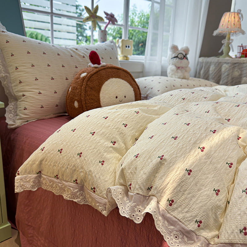 Floral Embroidered Quilted Bedspread