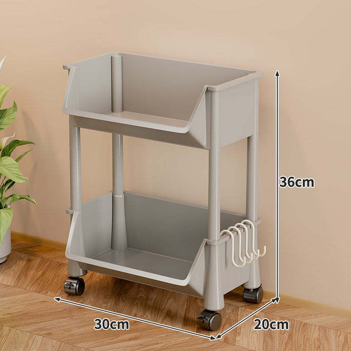 Compact Two-Tier Rolling Storage Cart with Side Hooks