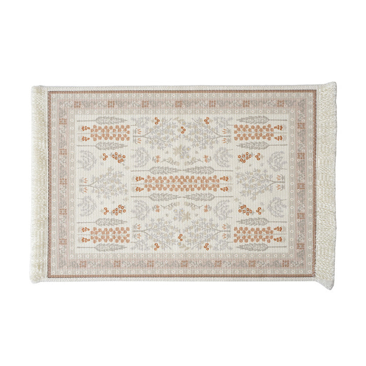 Short-pile decorative bathroom and runner carpet in oriental medallion style with fringes Stornfield