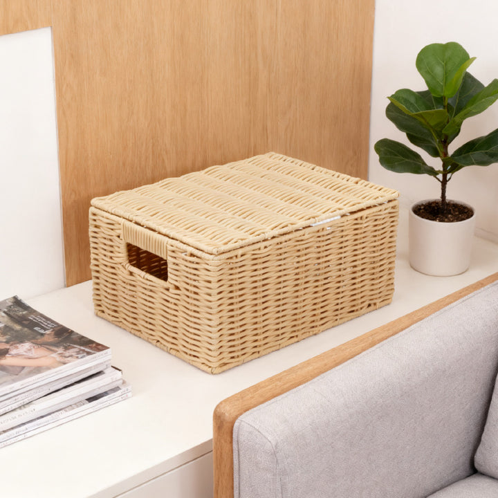 Women's storage basket made of woven material with integrated lids Stornfield